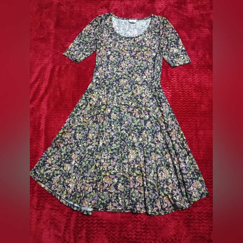 LuLaRoe Black and Purple Floral Mini Dress